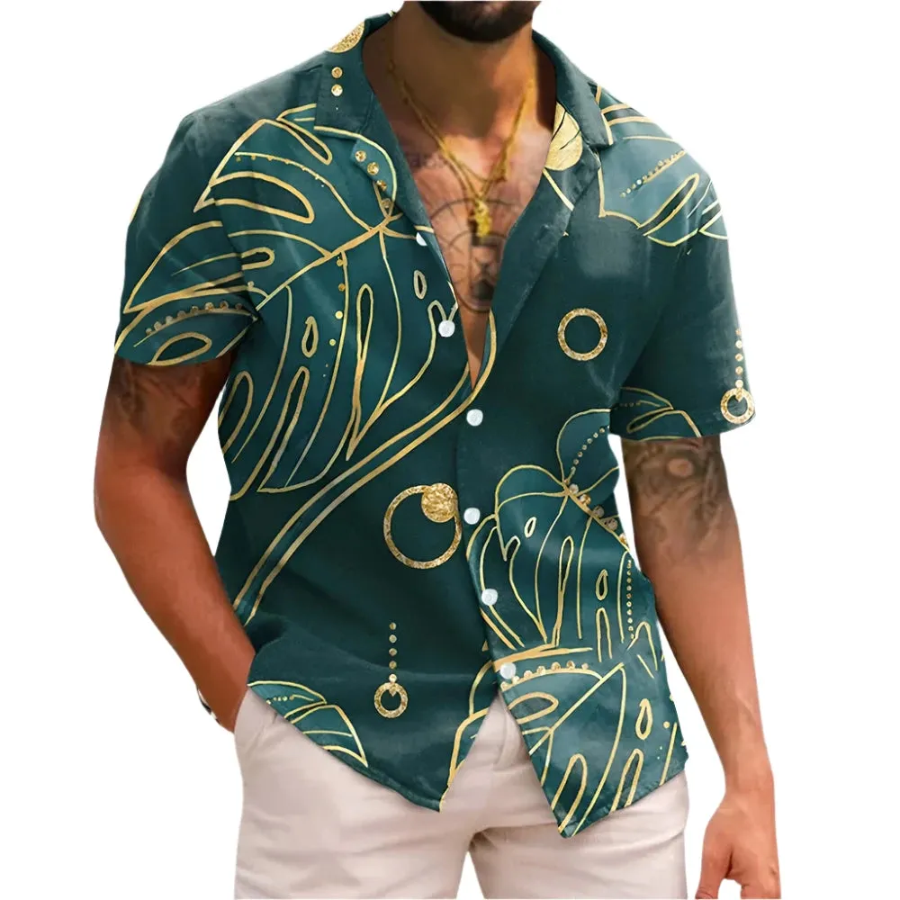 Men's Summer Hawaiian Floral Shirt – 3D Coconut Pattern, Retro Tree Print Short Sleeve Casual Beachwear