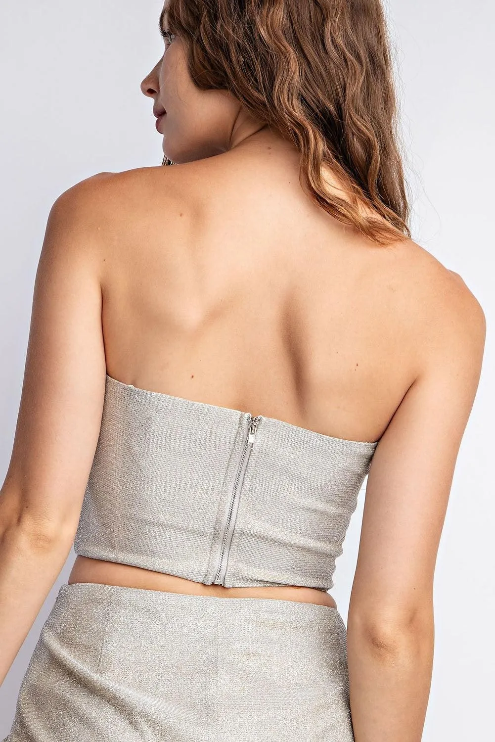 Metallic Front Wire Strapless Crop Top