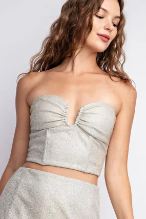 Metallic Front Wire Strapless Crop Top