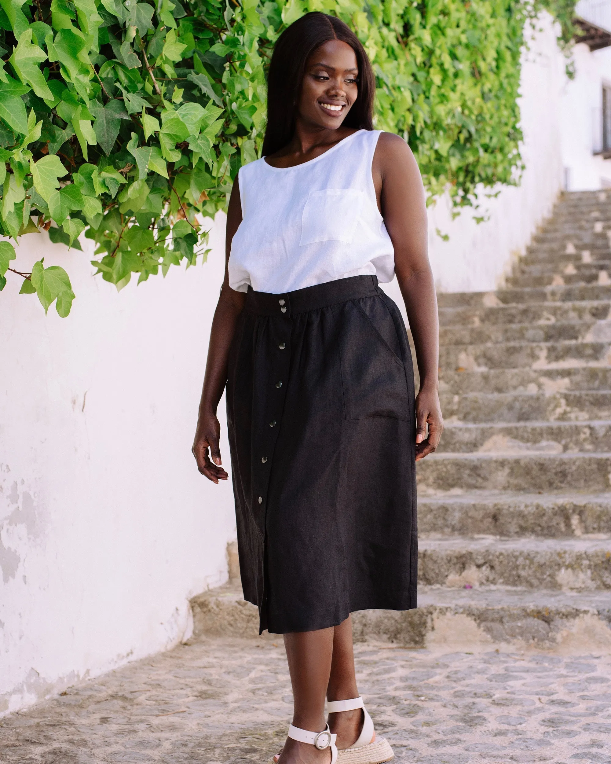 Midi linen skirt MONTICELLO in Black