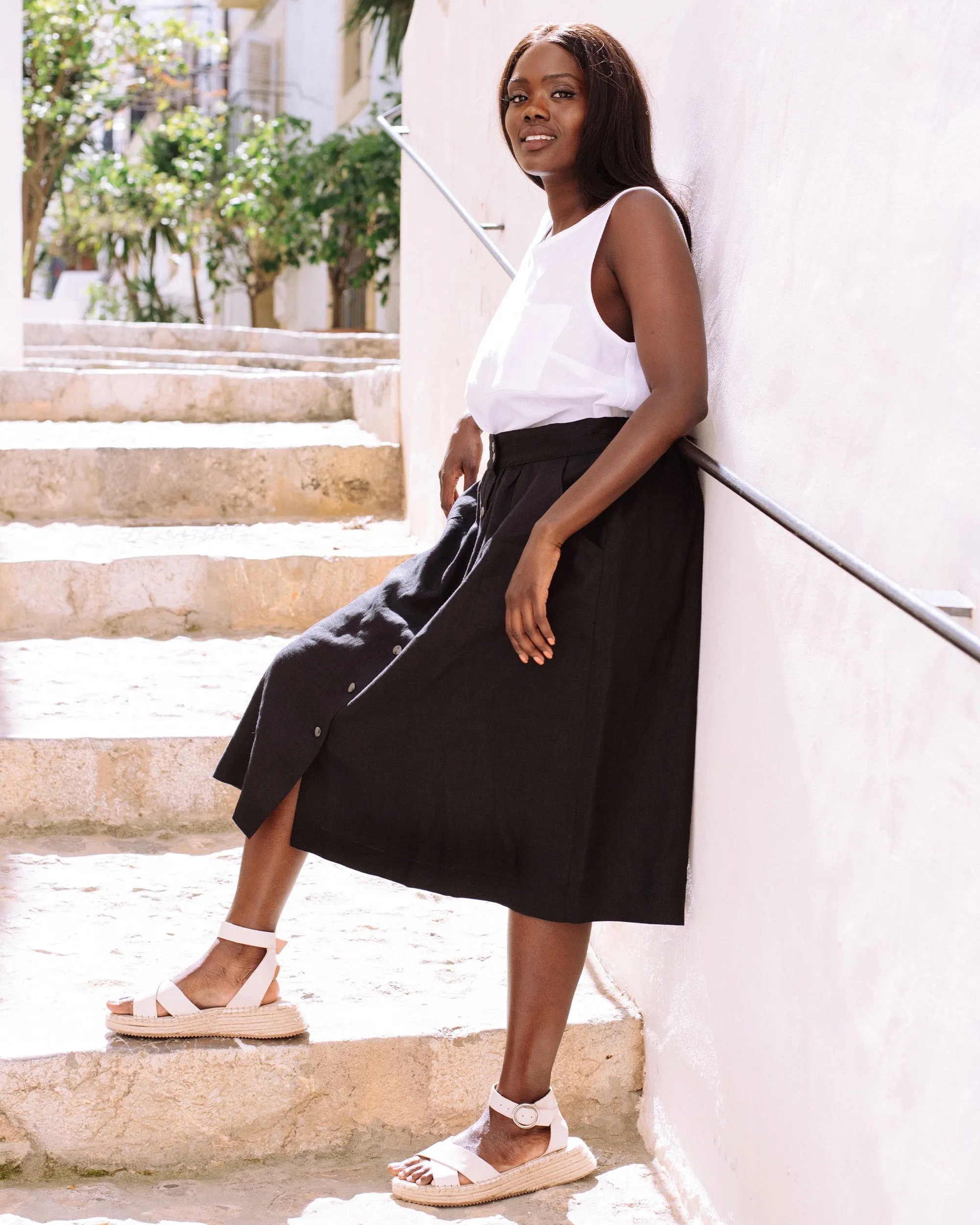 Midi linen skirt MONTICELLO in Black