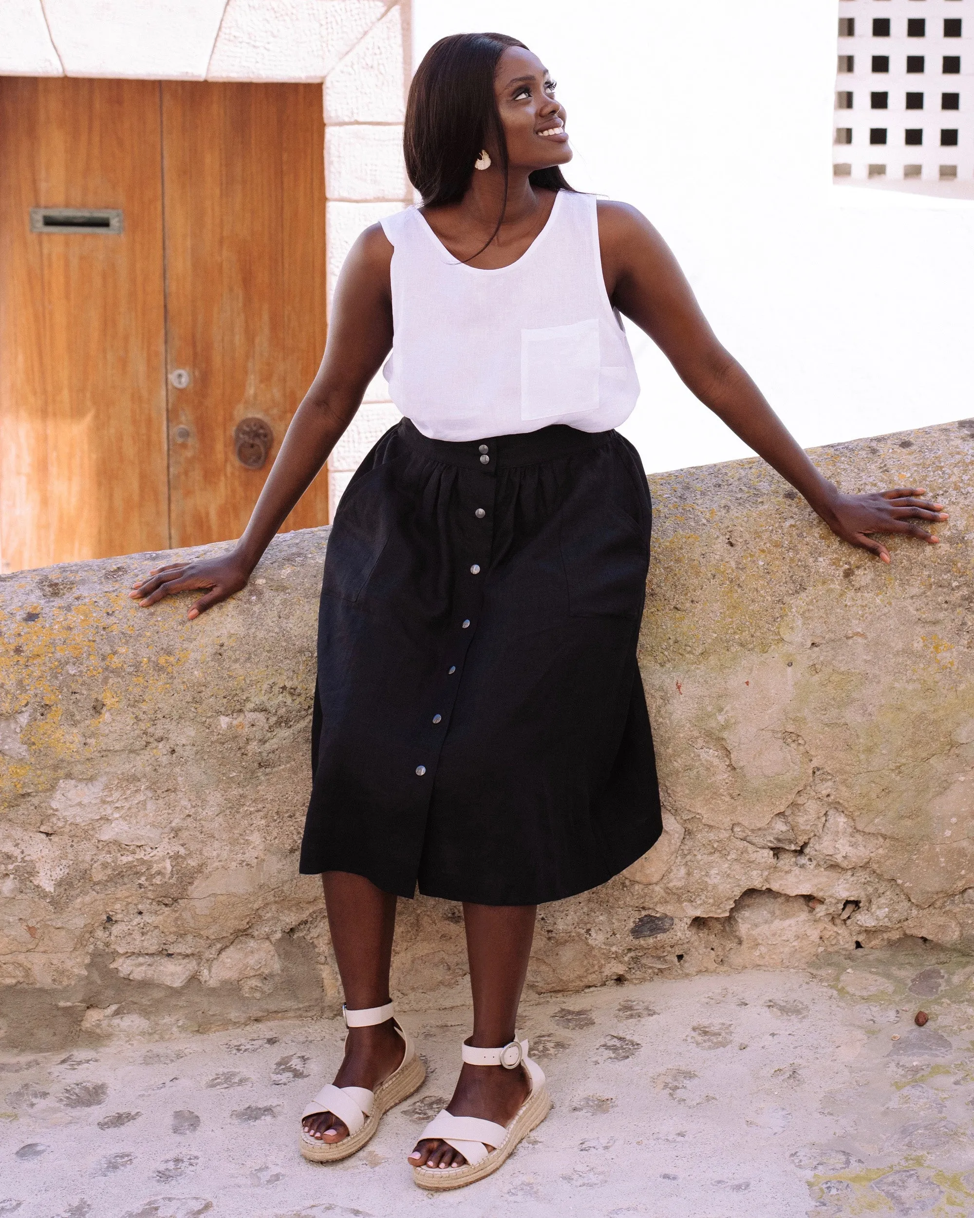 Midi linen skirt MONTICELLO in Black