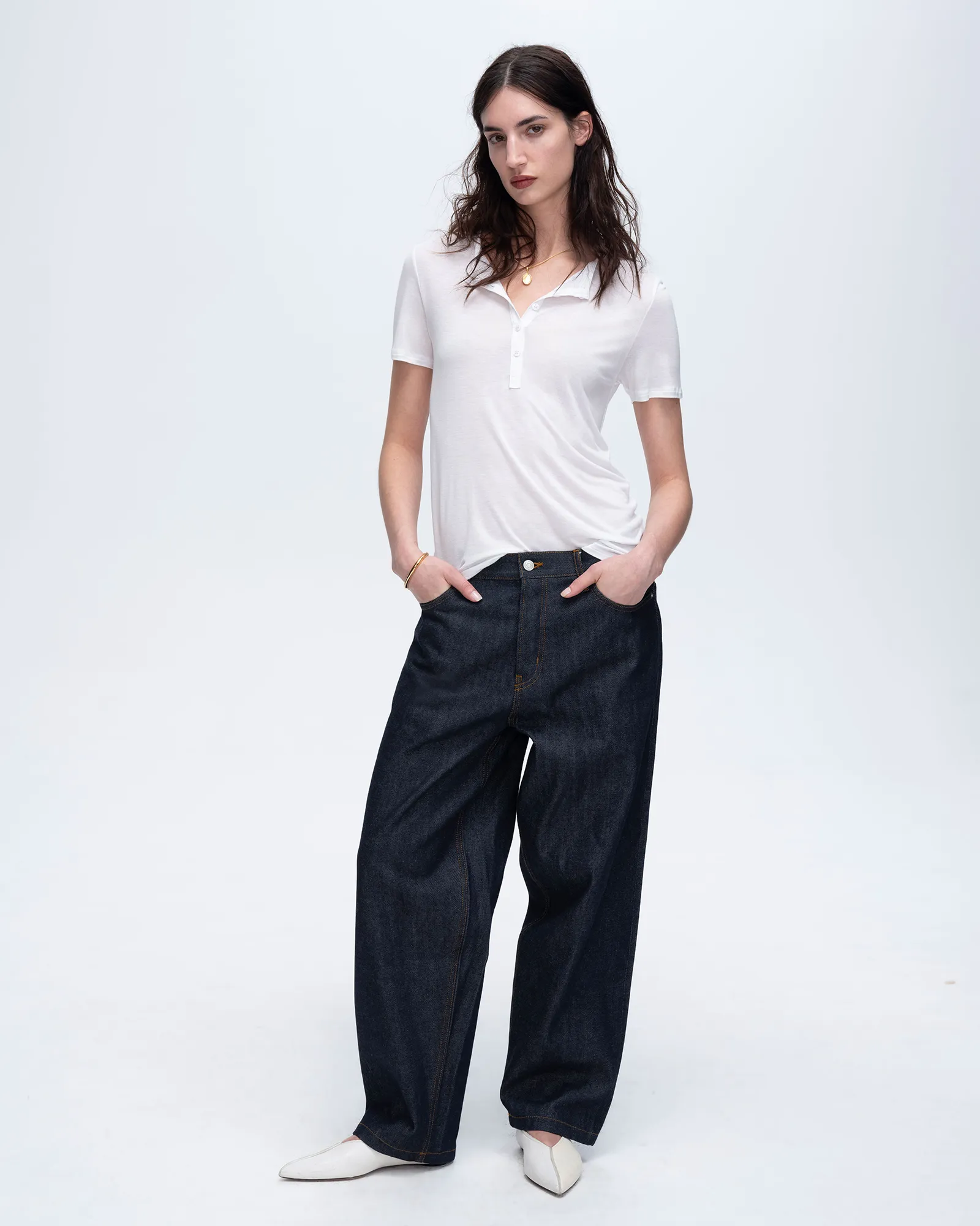 Modal Jersey Short Sleeve Henley - White
