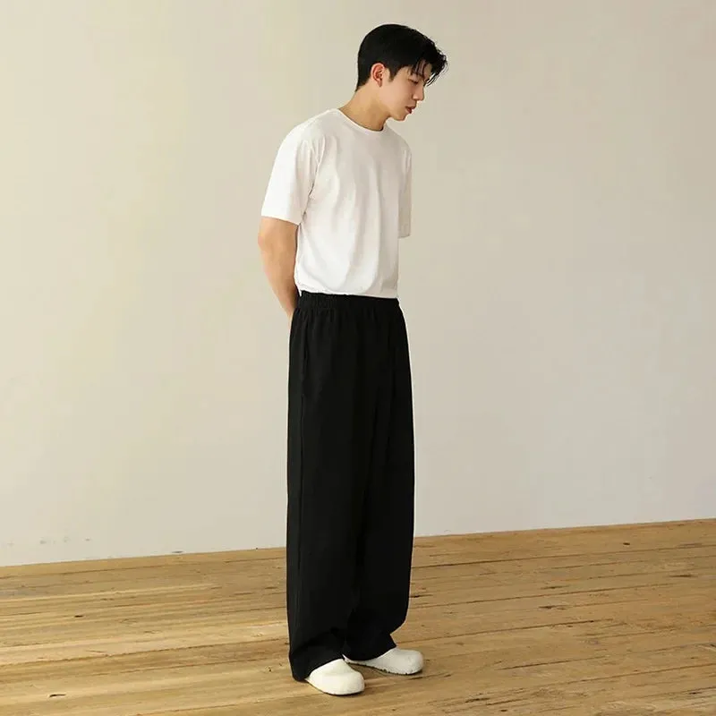 MYQ Men's Loose-Fit Cotton Sweatpants – Korean Style Wide-Leg Casual Pants