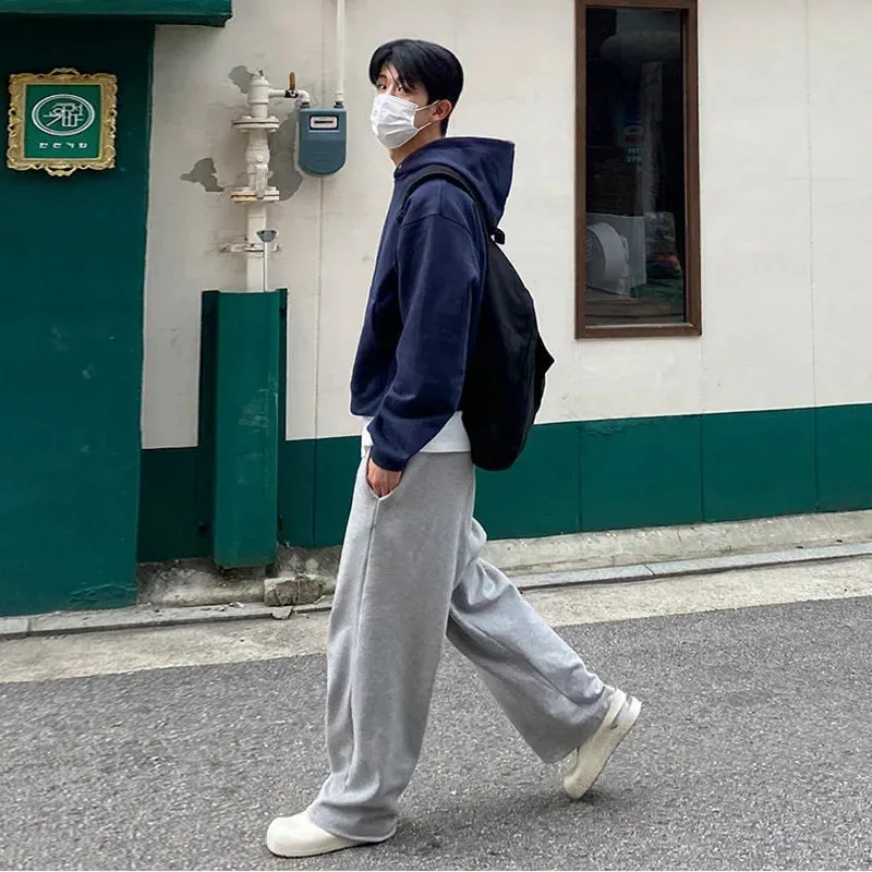 MYQ Men's Loose-Fit Cotton Sweatpants – Korean Style Wide-Leg Casual Pants