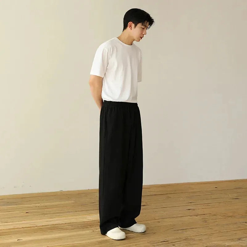 MYQ Men's Loose-Fit Cotton Sweatpants – Korean Style Wide-Leg Casual Pants