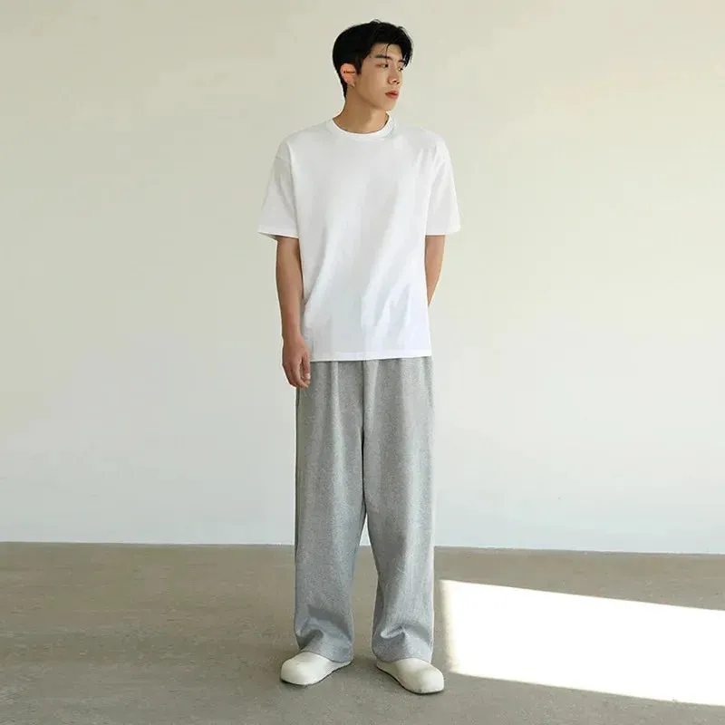 MYQ Men's Loose-Fit Cotton Sweatpants – Korean Style Wide-Leg Casual Pants