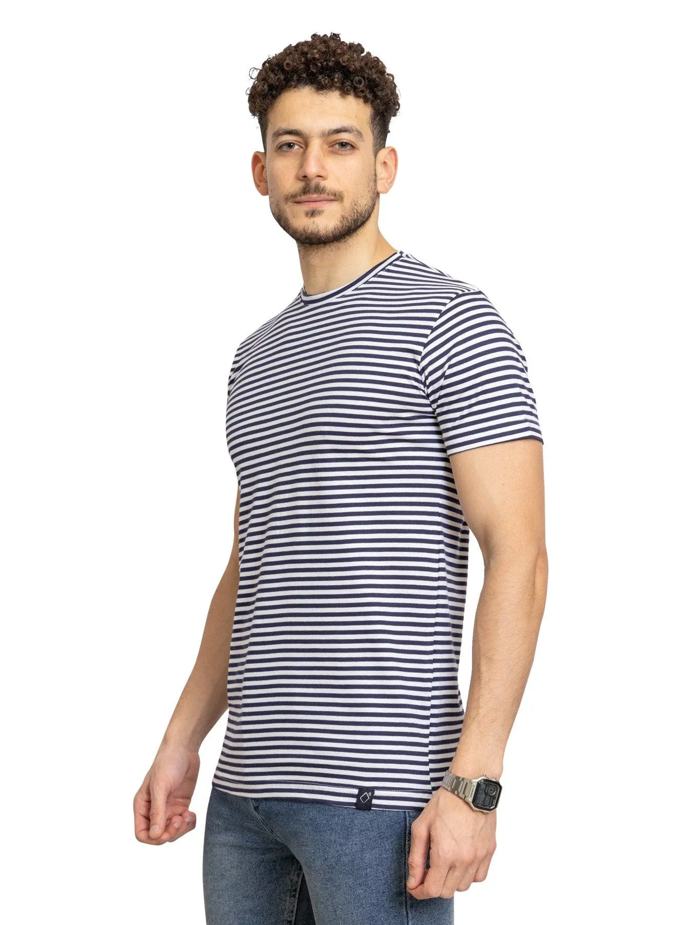 N-Indigo Striped Round T-Shirt