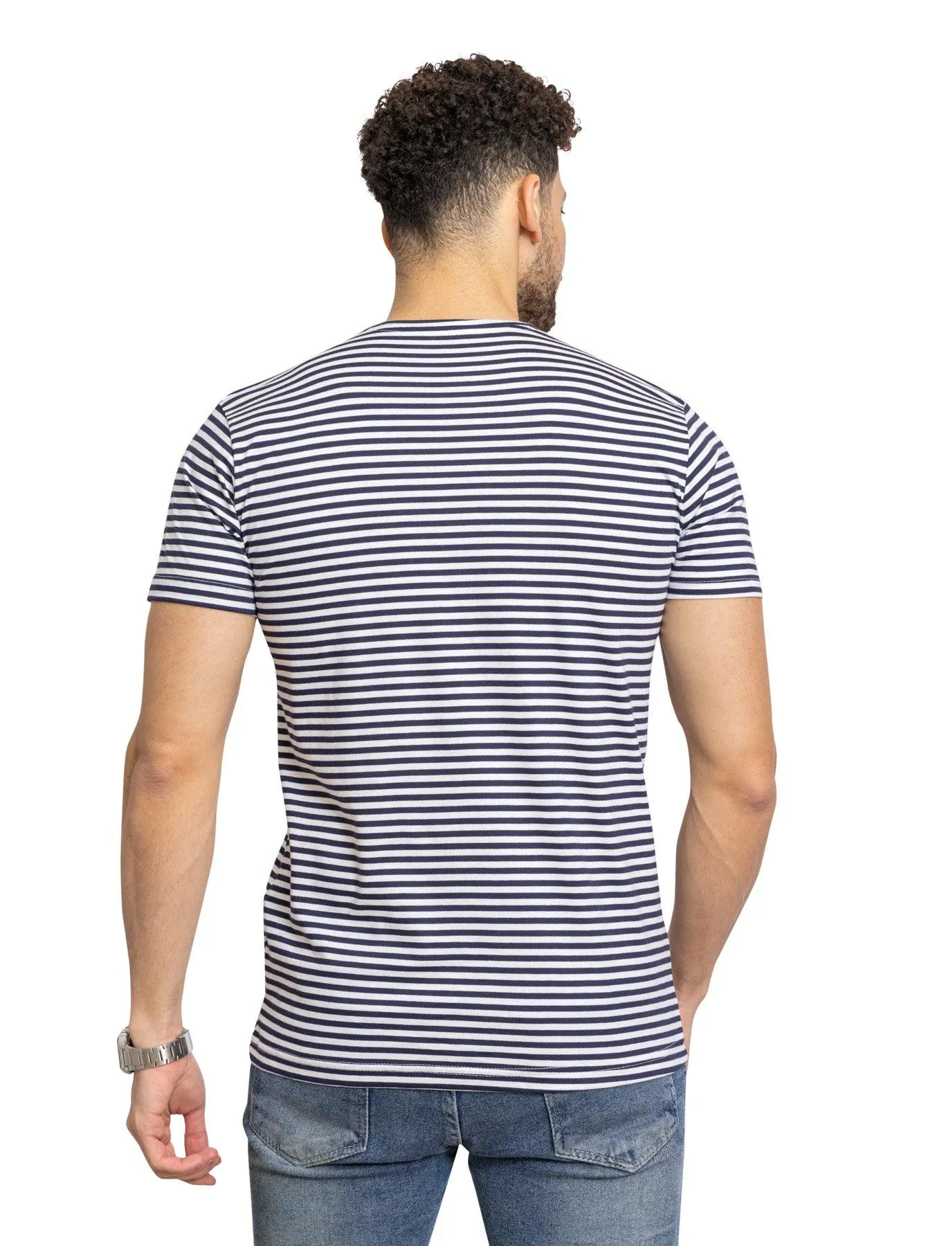 N-Indigo Striped Round T-Shirt