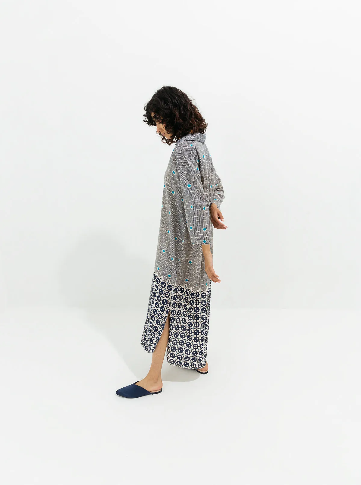 Navy Printed Cotton Long Tunic