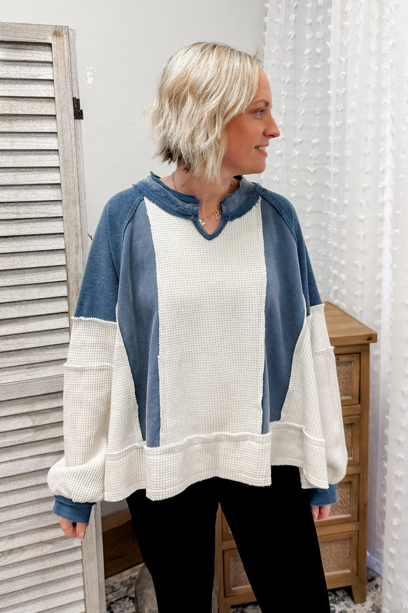 Notched Terry Pullover
