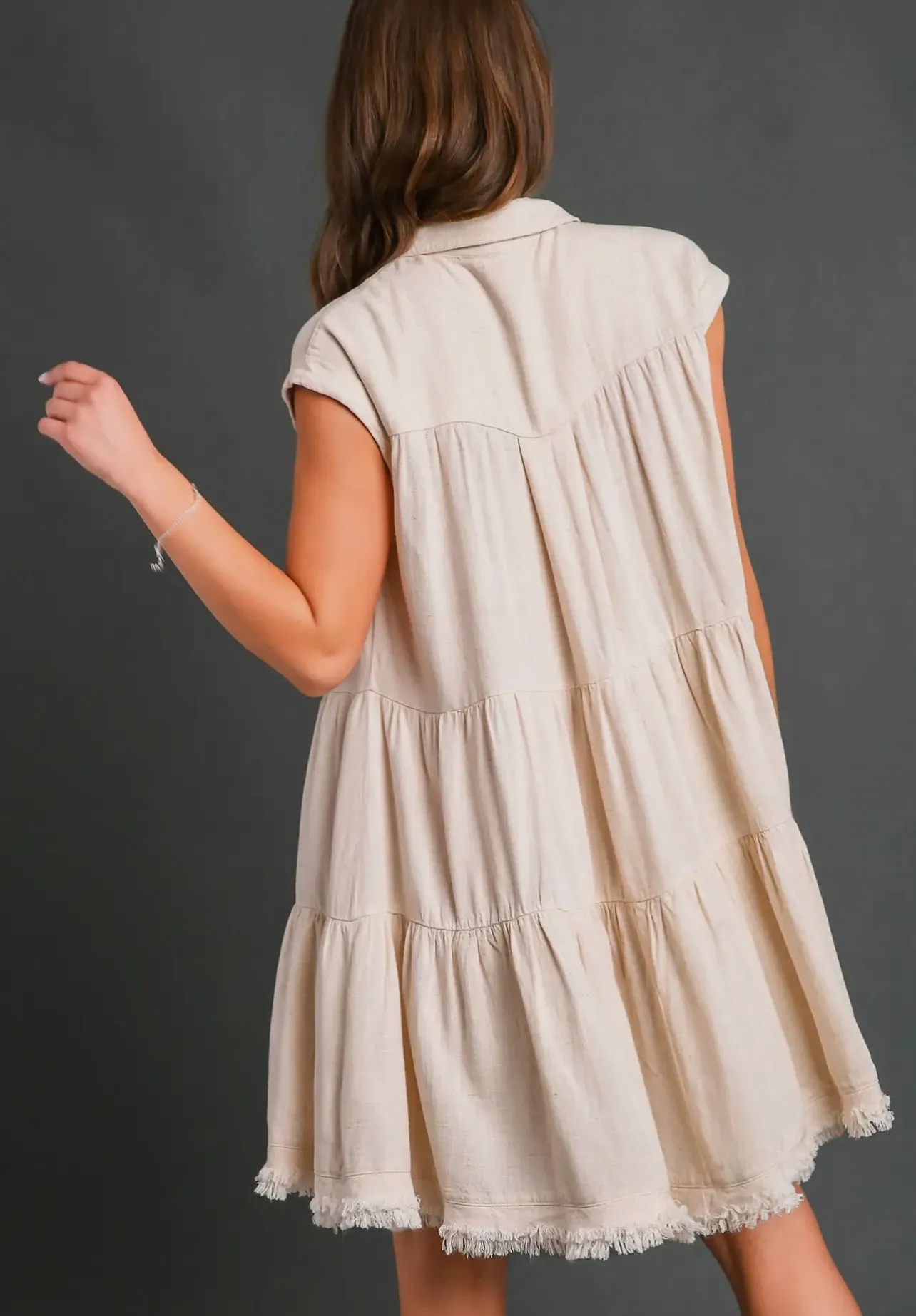 Oatmeal Linen Tiered Dress