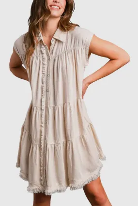 Oatmeal Linen Tiered Dress