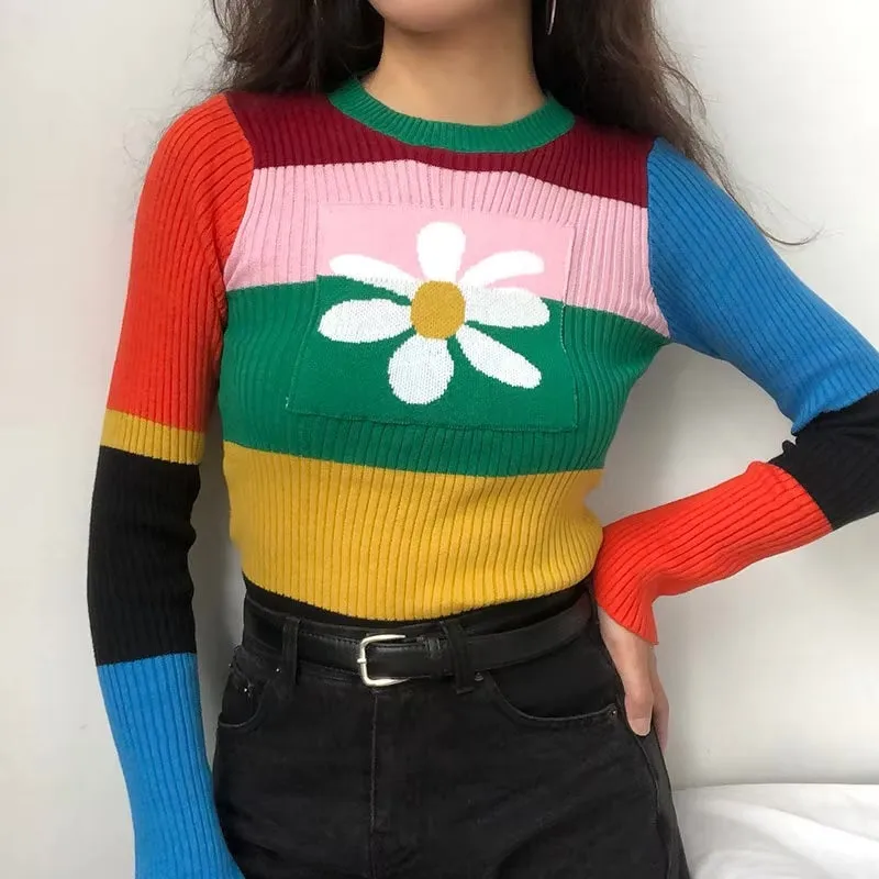 Paige Rainbow Stripe Retro Knit Sweater