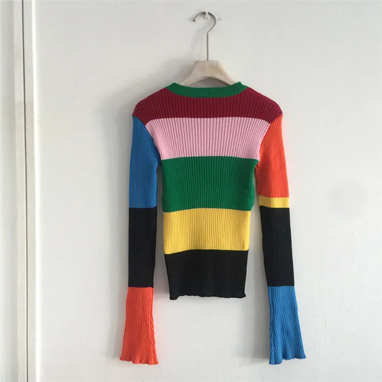 Paige Rainbow Stripe Retro Knit Sweater