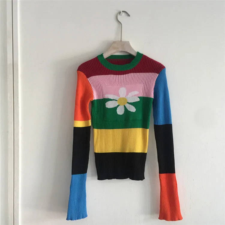 Paige Rainbow Stripe Retro Knit Sweater
