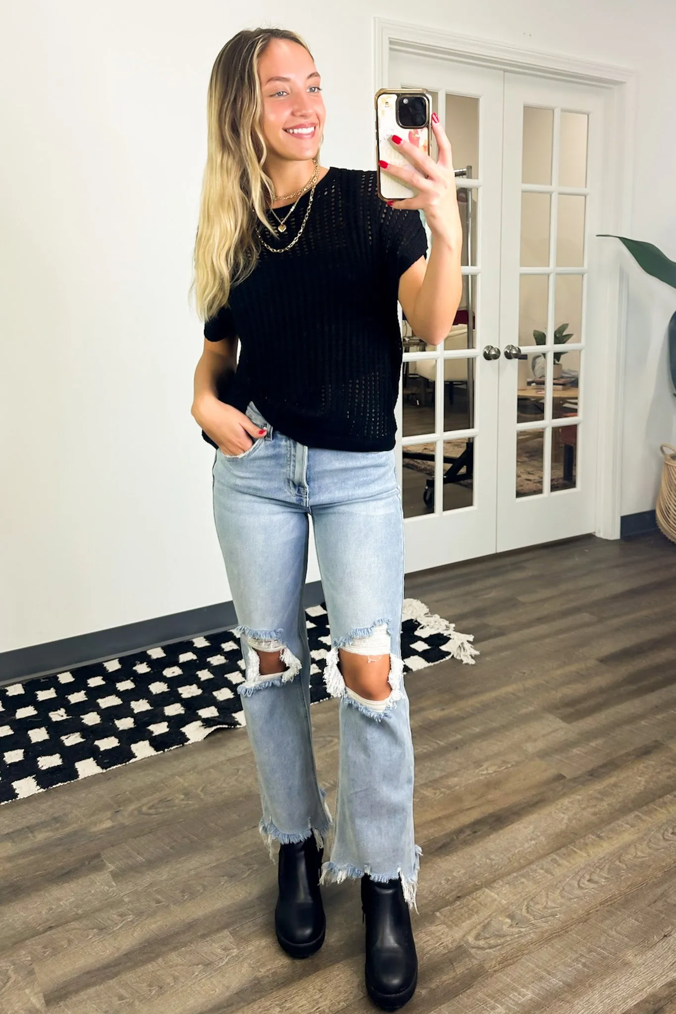 Phoebe Viscose Crochet Knit Top