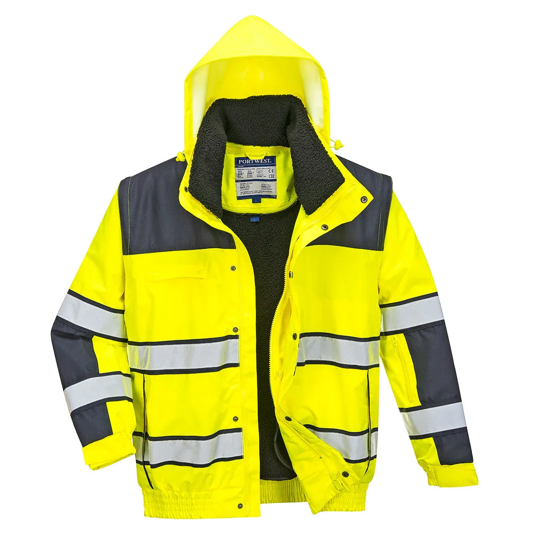 Portwest C466 Hi-Vis 3-in-1 Contrast Winter Bomber Jacket Yellow/Navy
