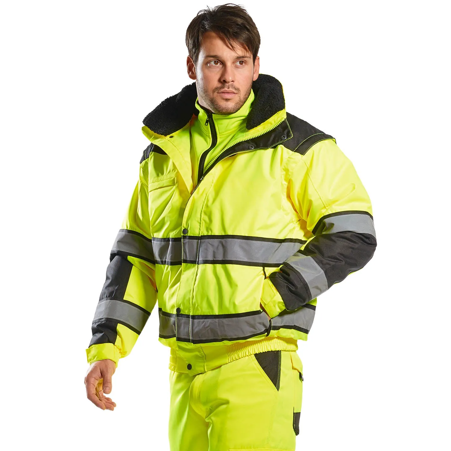 Portwest C466 Hi-Vis 3-in-1 Contrast Winter Bomber Jacket Yellow/Navy