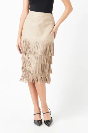 PU Fringe Midi Skirt