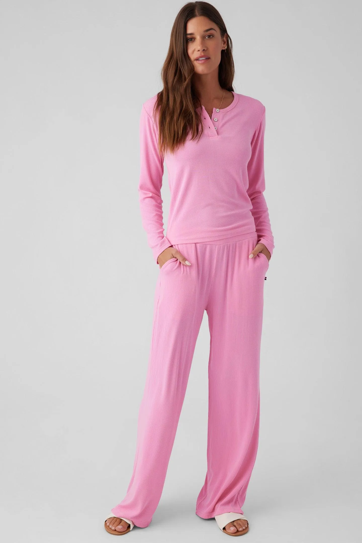 Rib Long Sleeve Henley Punk Pink