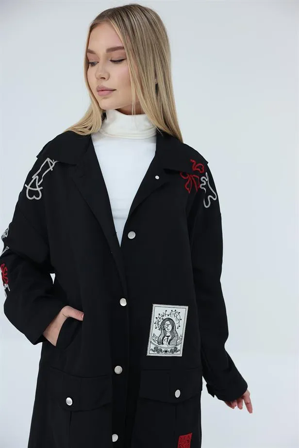 RYN Embroidered Trench Coat - Black - Toulouse