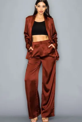 Satin Blazer   WideLeg Pants Set