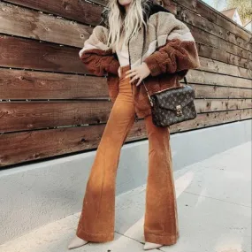Sexy Corduroy Flare High Waist Pants