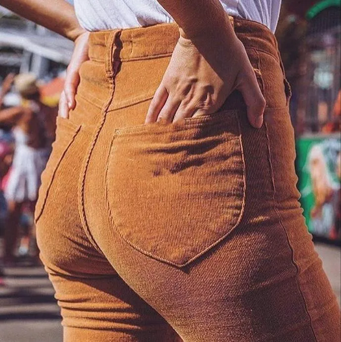 Sexy Corduroy Flare High Waist Pants