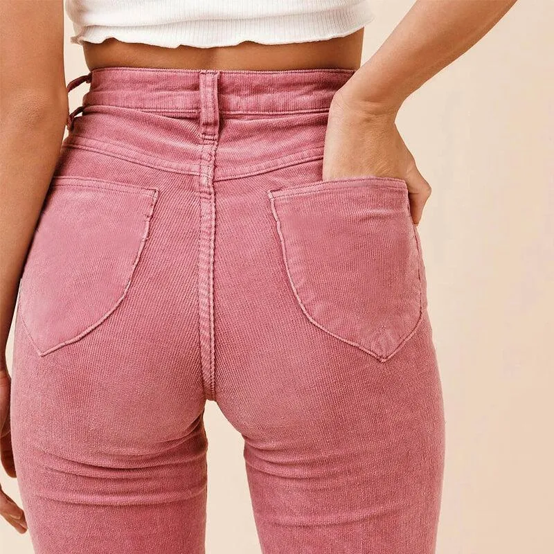 Sexy Corduroy Flare High Waist Pants