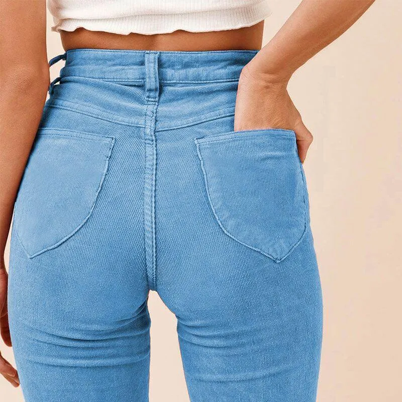 Sexy Corduroy Flare High Waist Pants