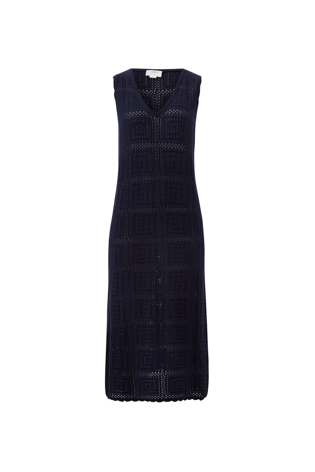 Square Knit Midi Dress - Navy