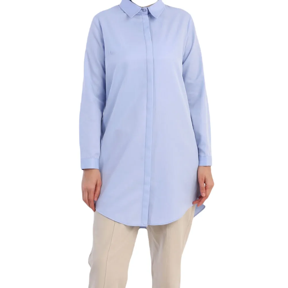 TLD Women Allday Blue Hidden Snap Tunic Shirt - Düsseldorf
