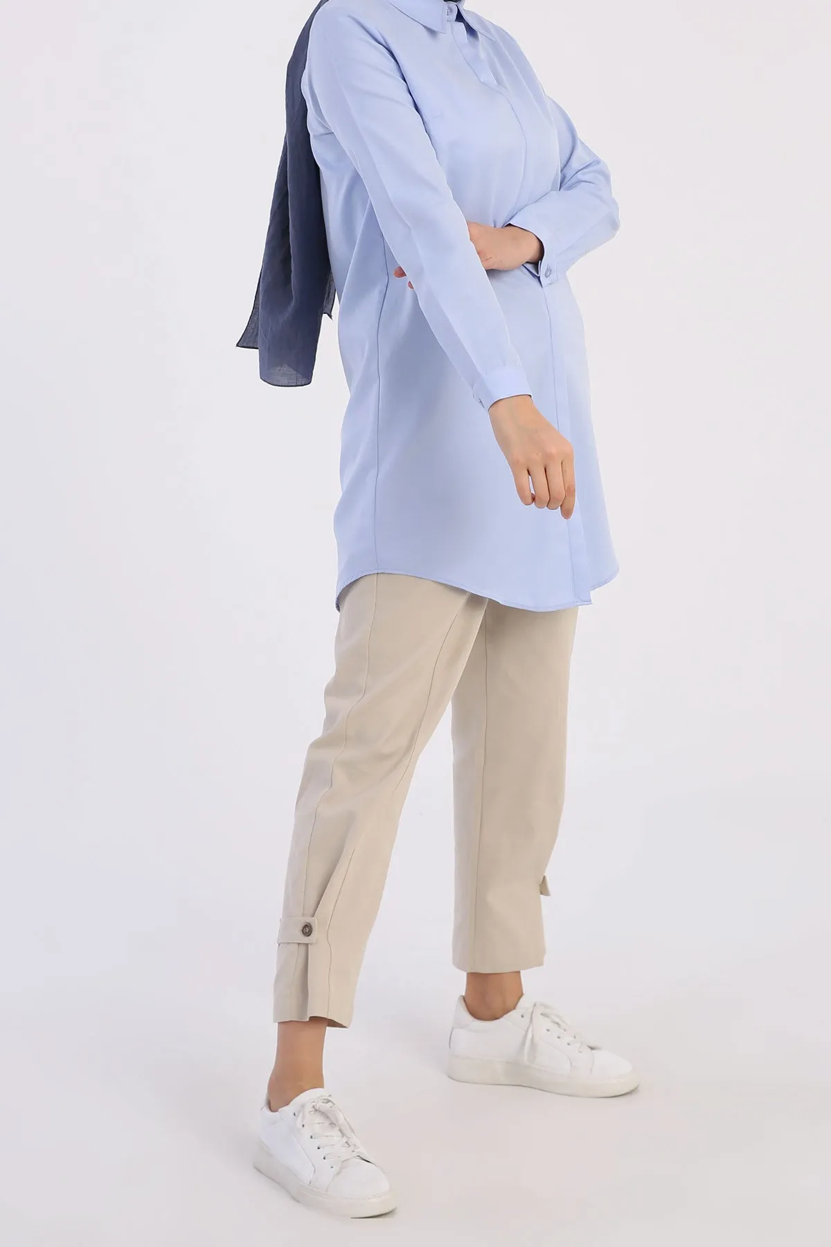 TLD Women Allday Blue Hidden Snap Tunic Shirt - Düsseldorf