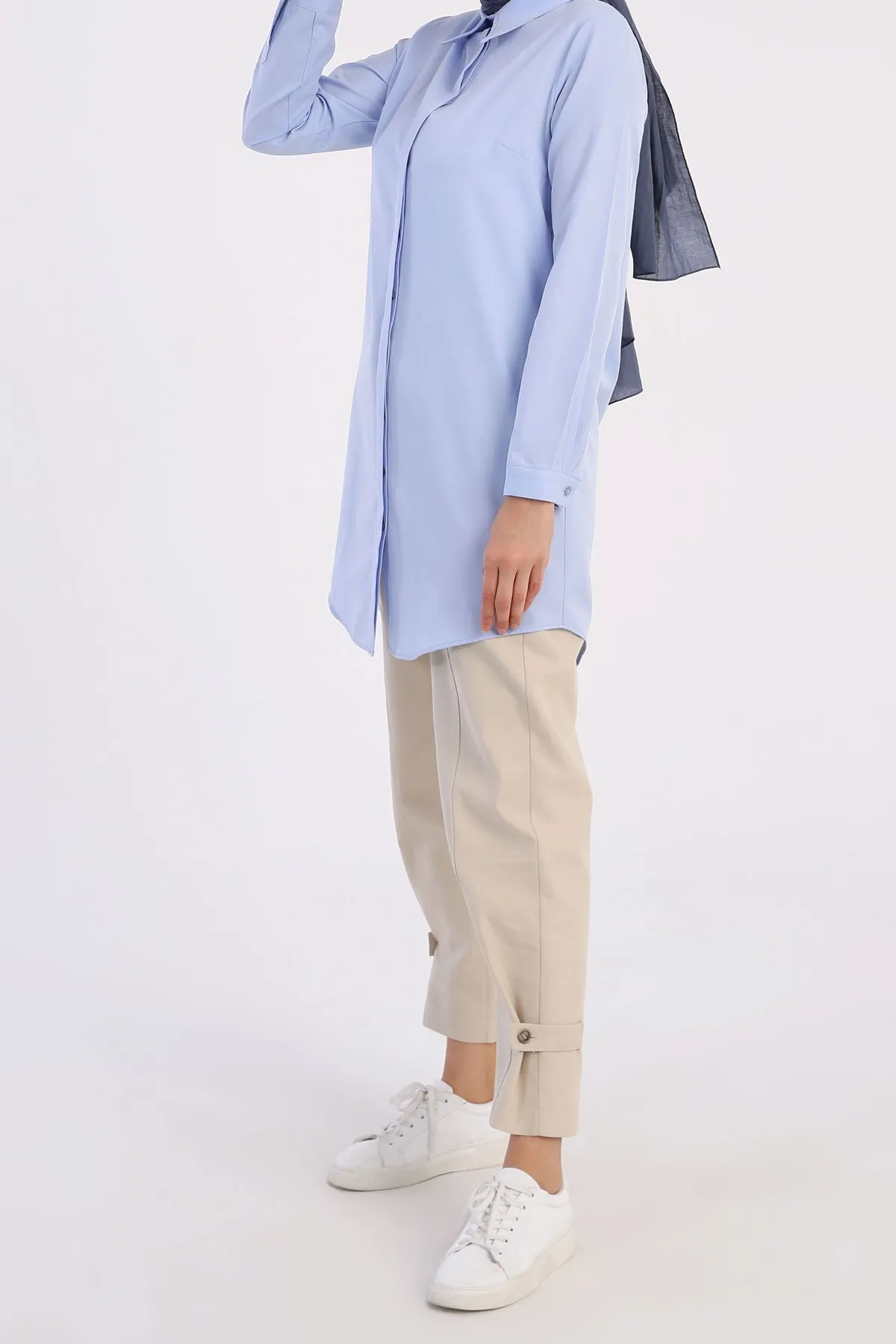 TLD Women Allday Blue Hidden Snap Tunic Shirt - Düsseldorf