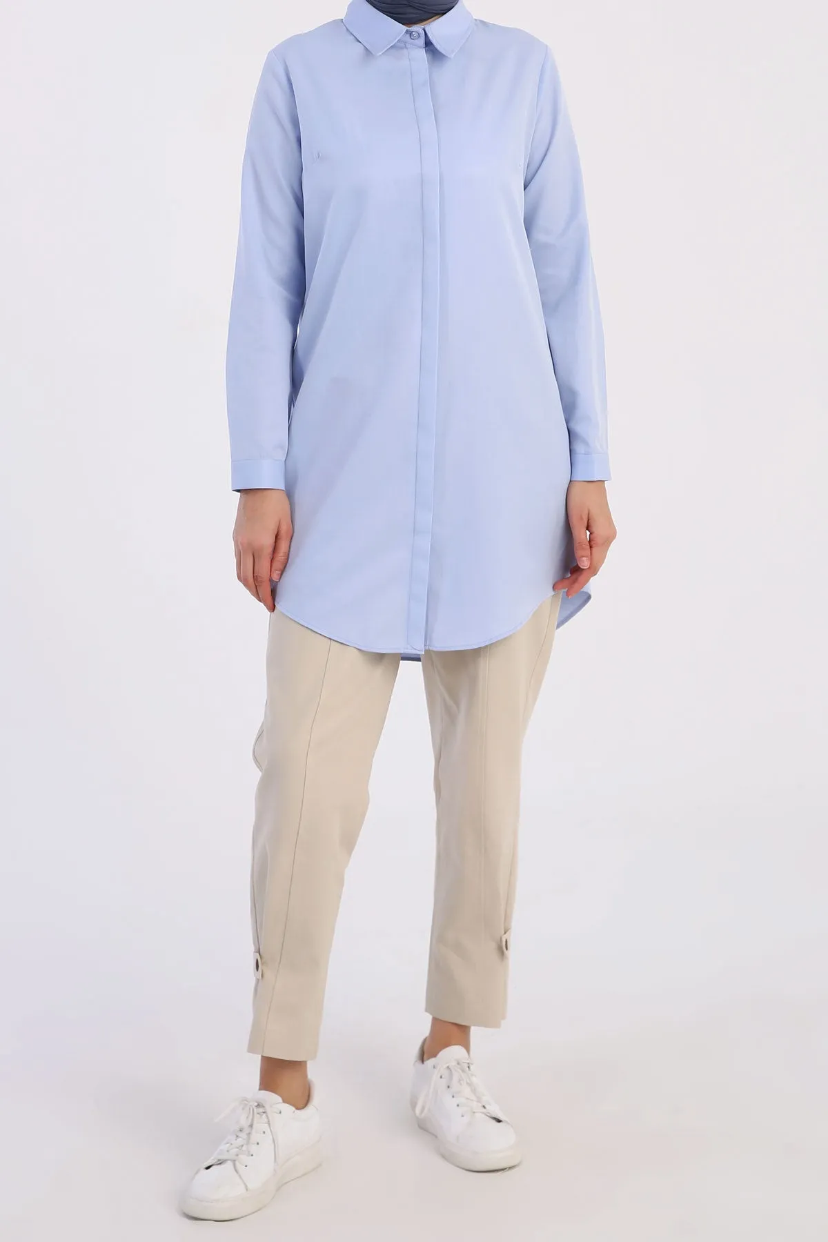 TLD Women Allday Blue Hidden Snap Tunic Shirt - Düsseldorf