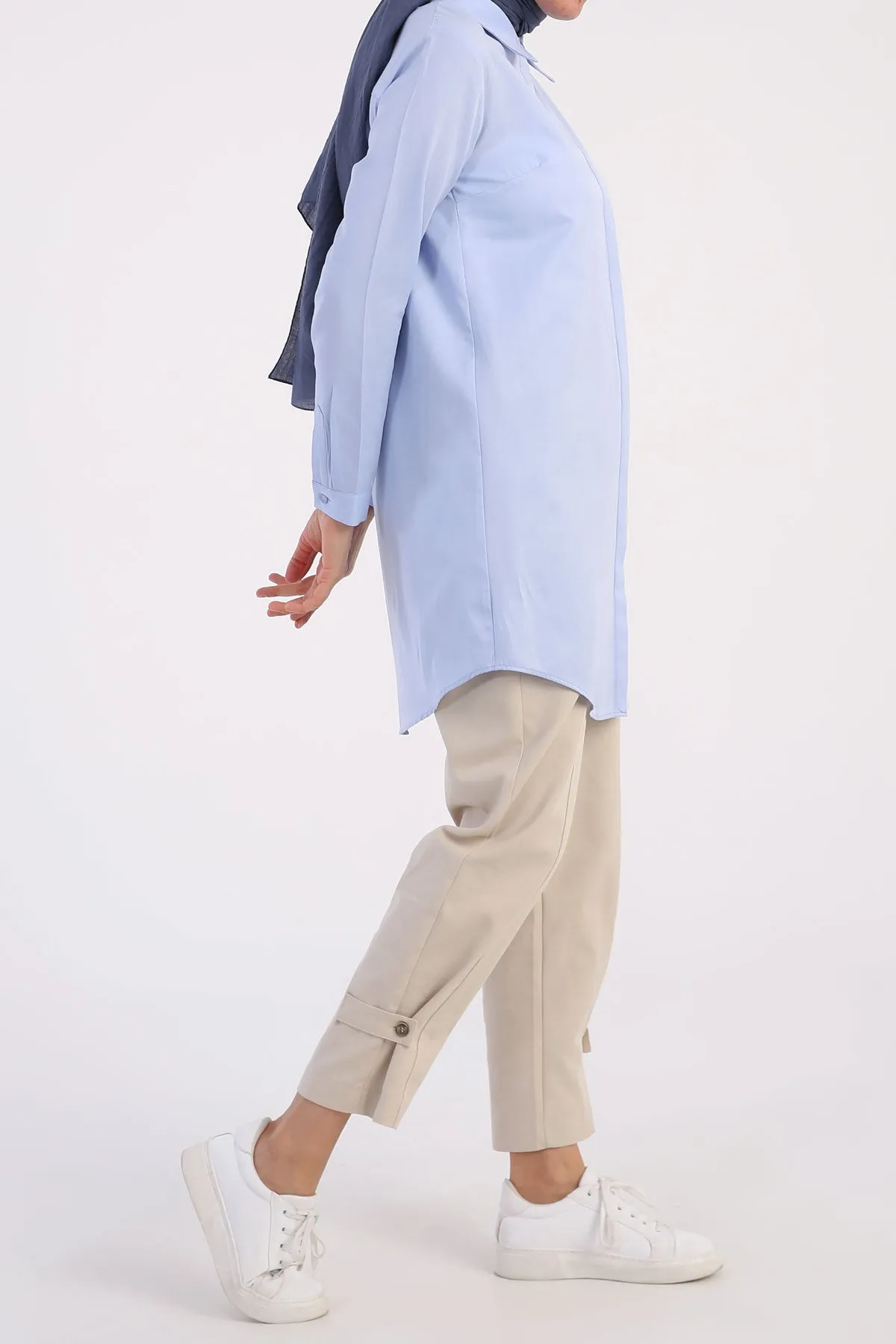 TLD Women Allday Blue Hidden Snap Tunic Shirt - Düsseldorf