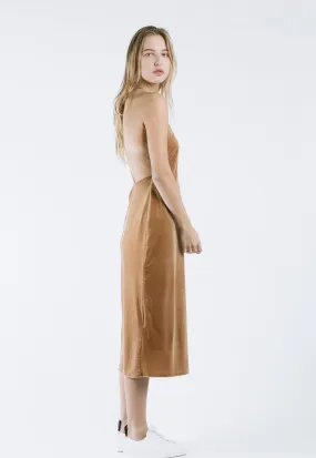 Velvet Slip Dress in Camel