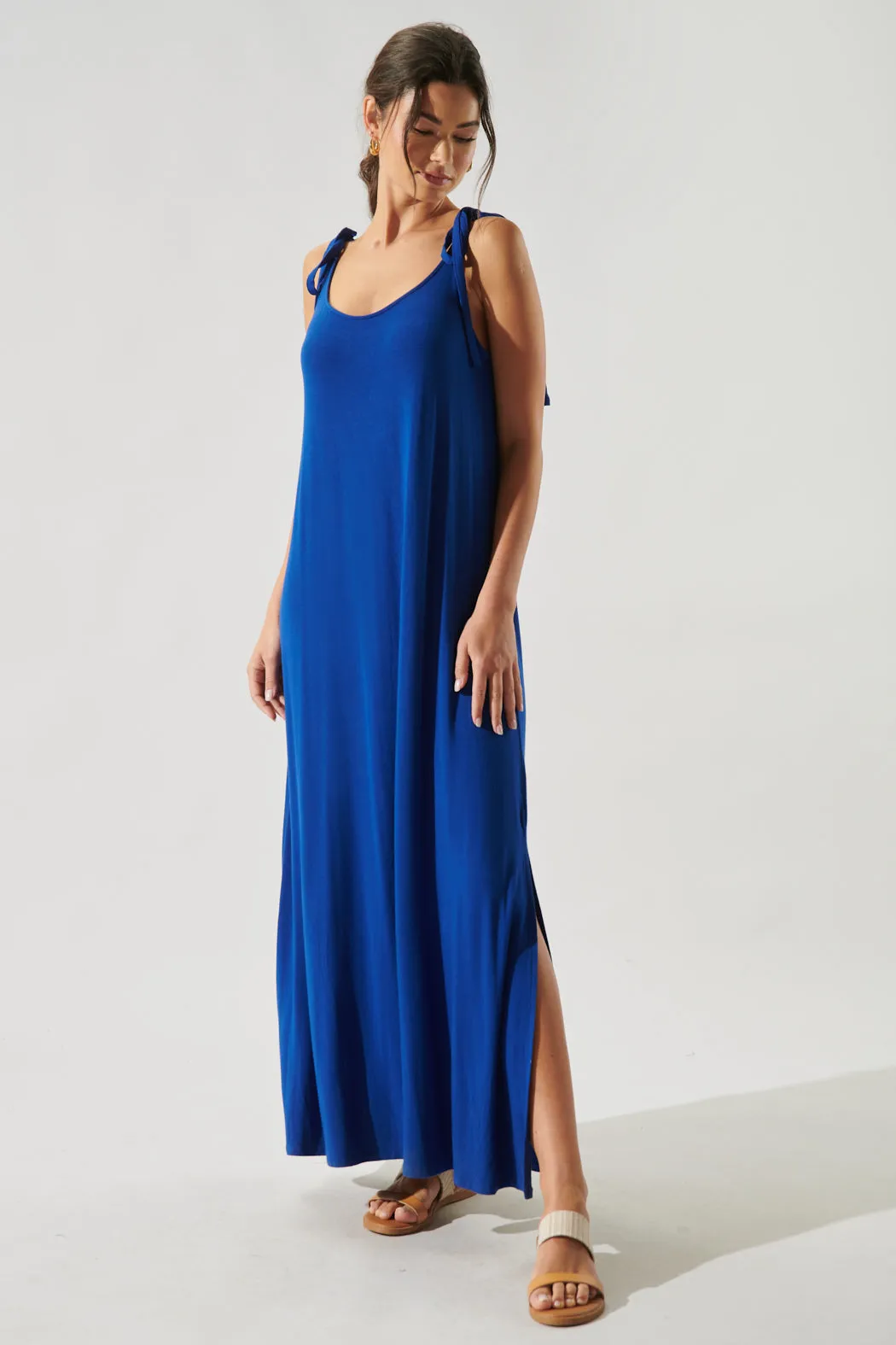 Verona Tie Strap Jersey Knit Maxi Dress