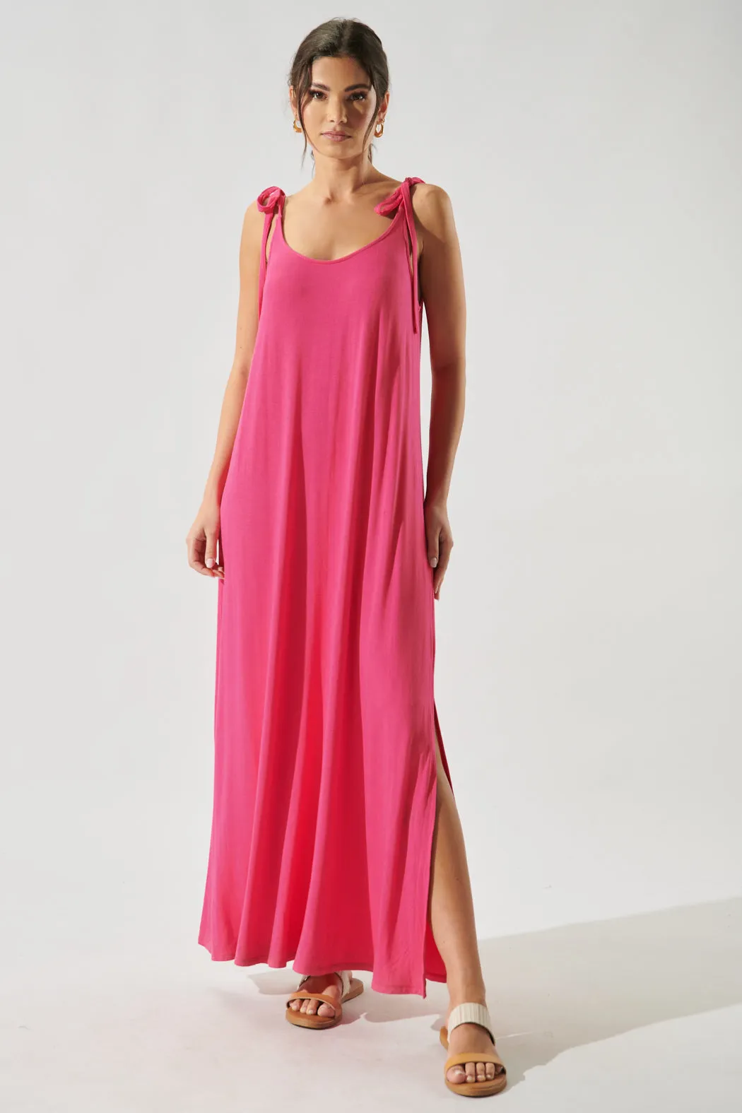 Verona Tie Strap Jersey Knit Maxi Dress