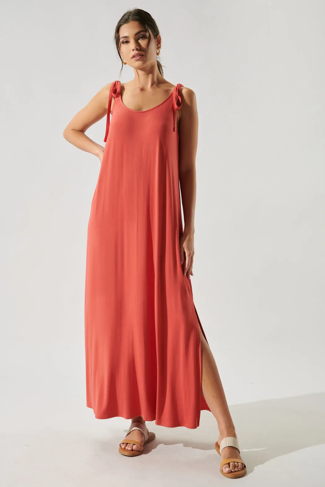 Verona Tie Strap Jersey Knit Maxi Dress
