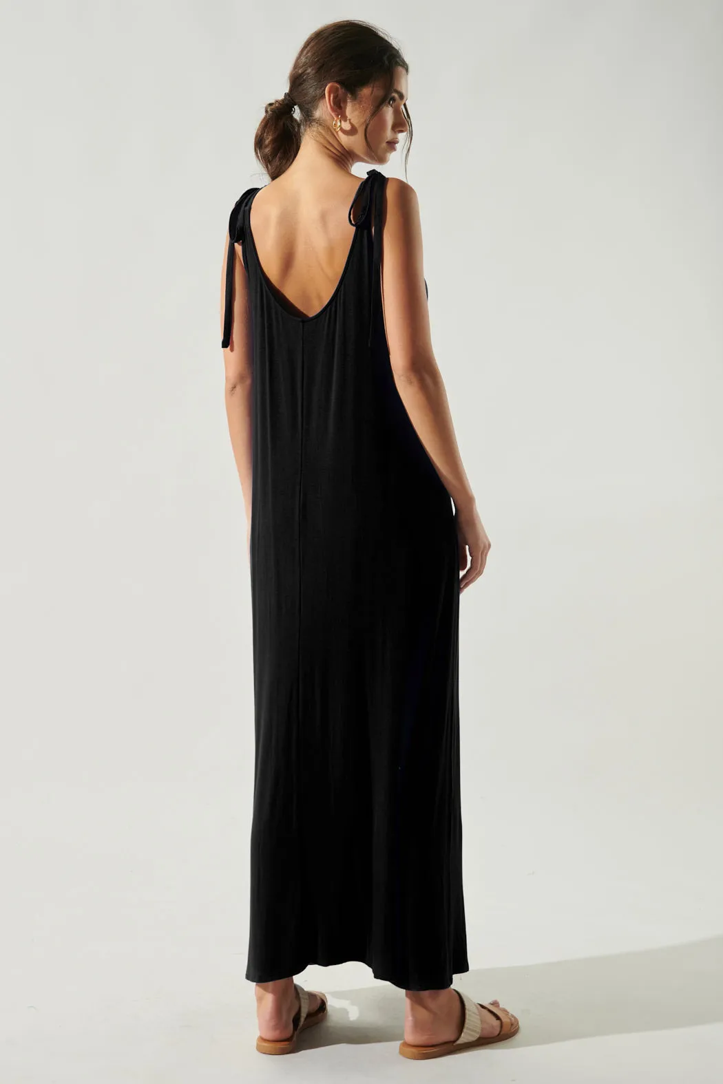 Verona Tie Strap Jersey Knit Maxi Dress