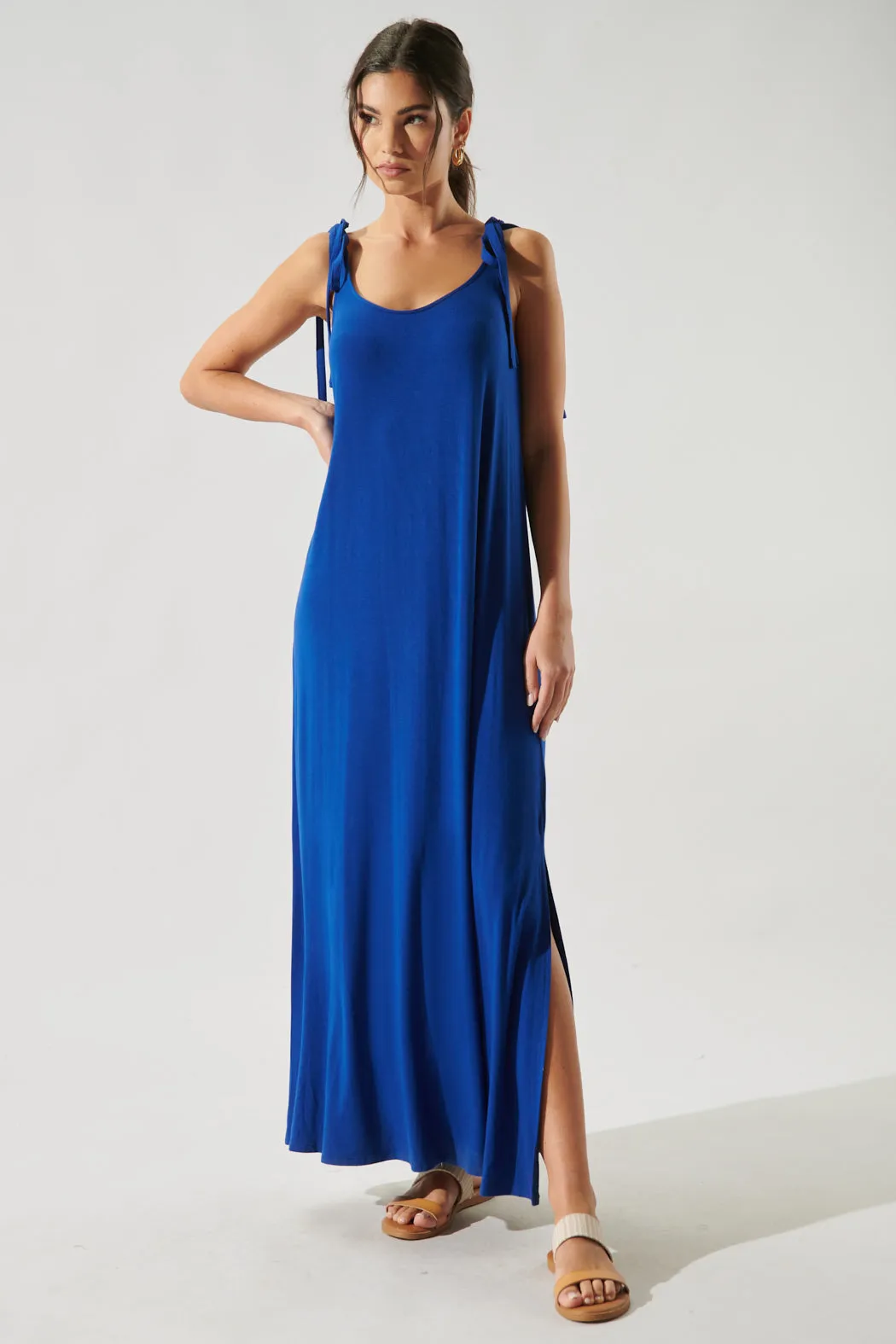 Verona Tie Strap Jersey Knit Maxi Dress
