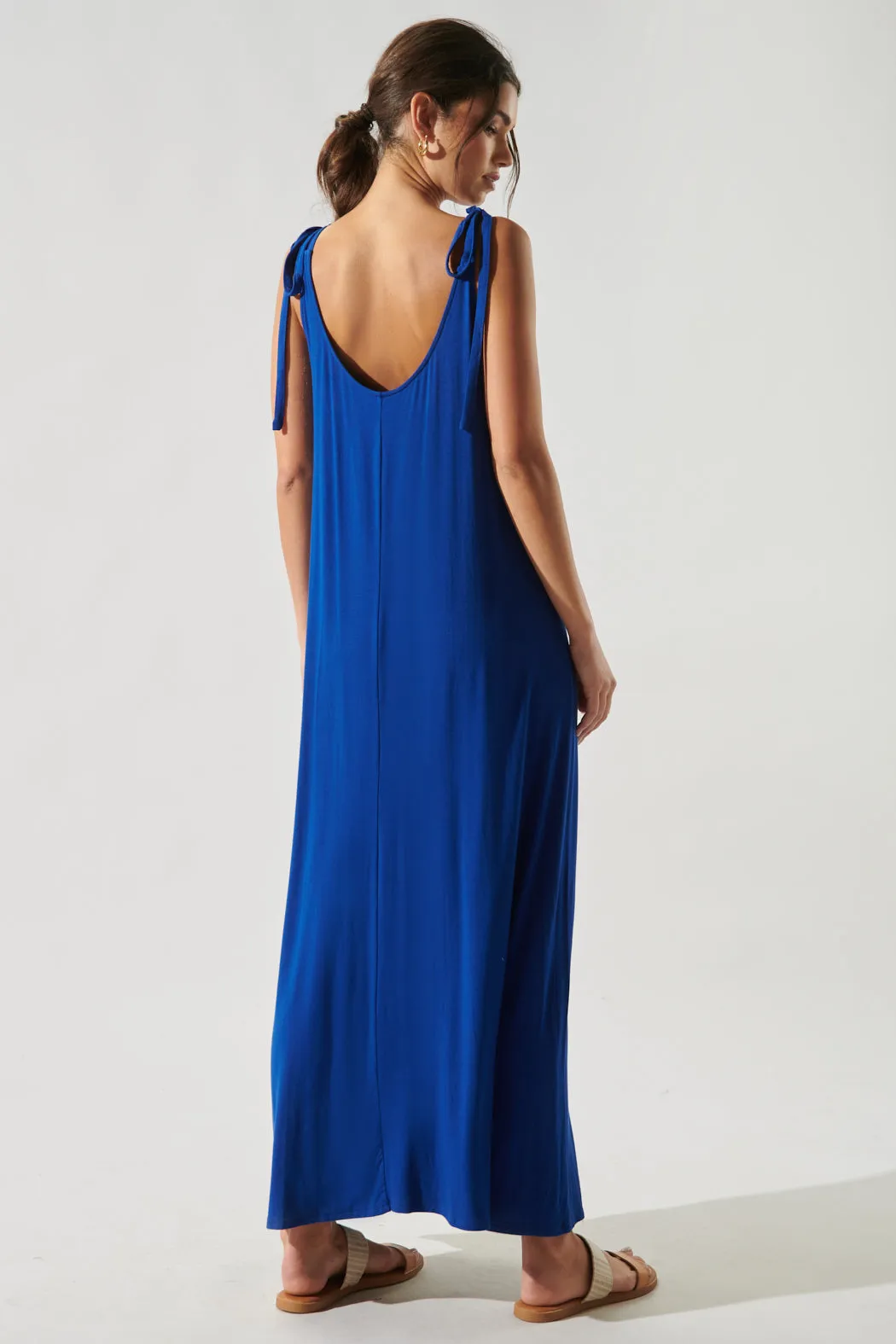 Verona Tie Strap Jersey Knit Maxi Dress
