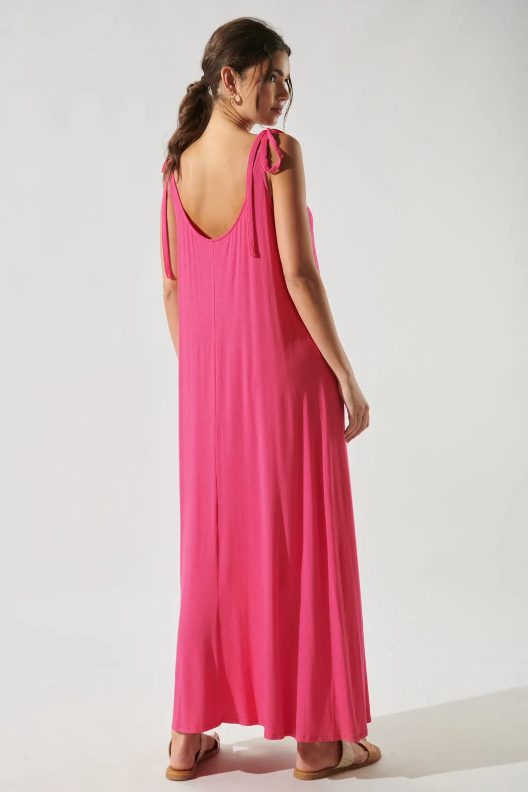 Verona Tie Strap Jersey Knit Maxi Dress