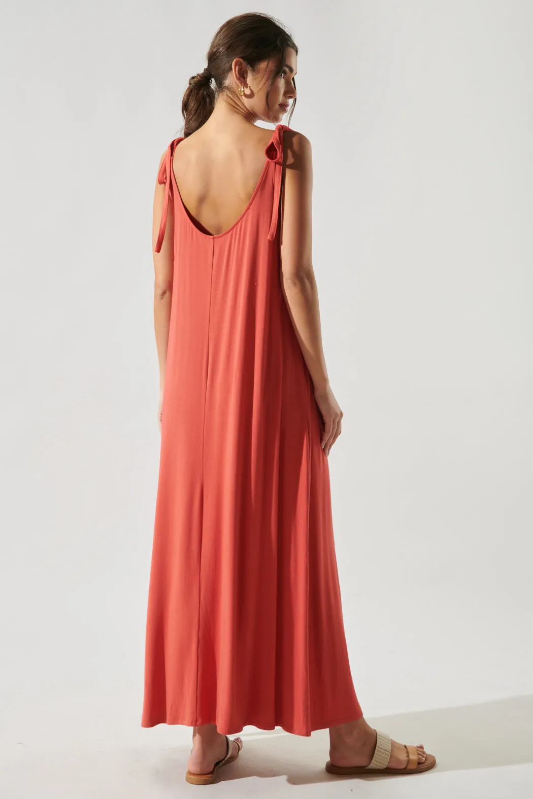 Verona Tie Strap Jersey Knit Maxi Dress