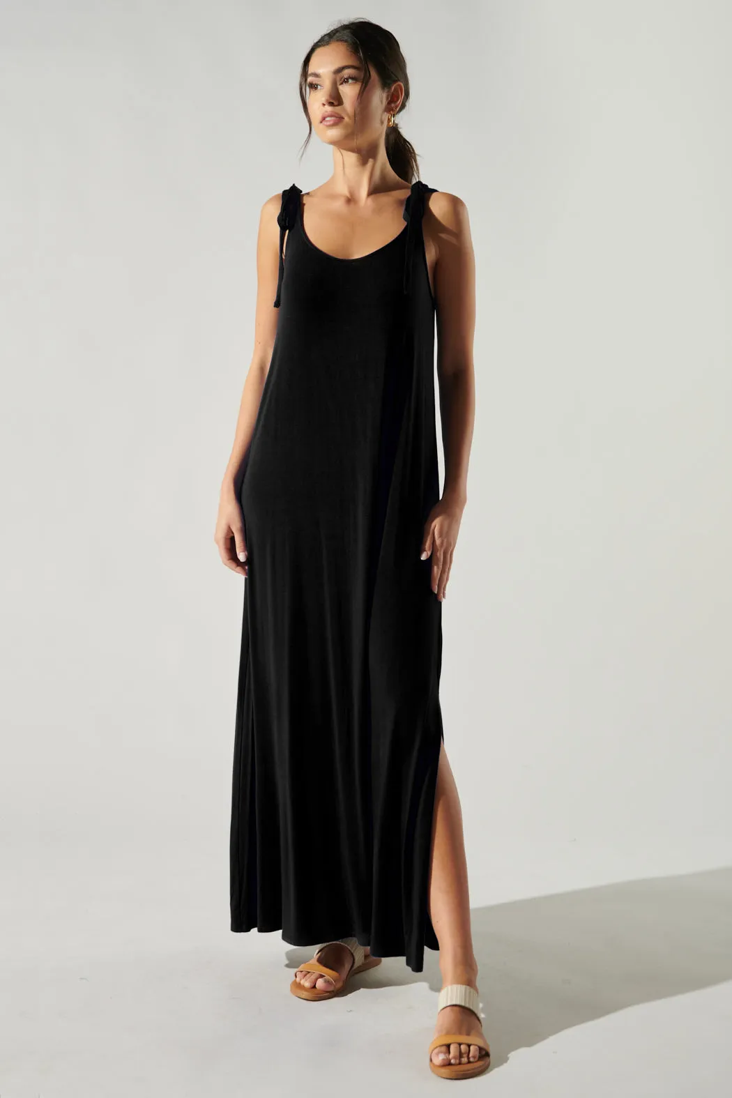 Verona Tie Strap Jersey Knit Maxi Dress