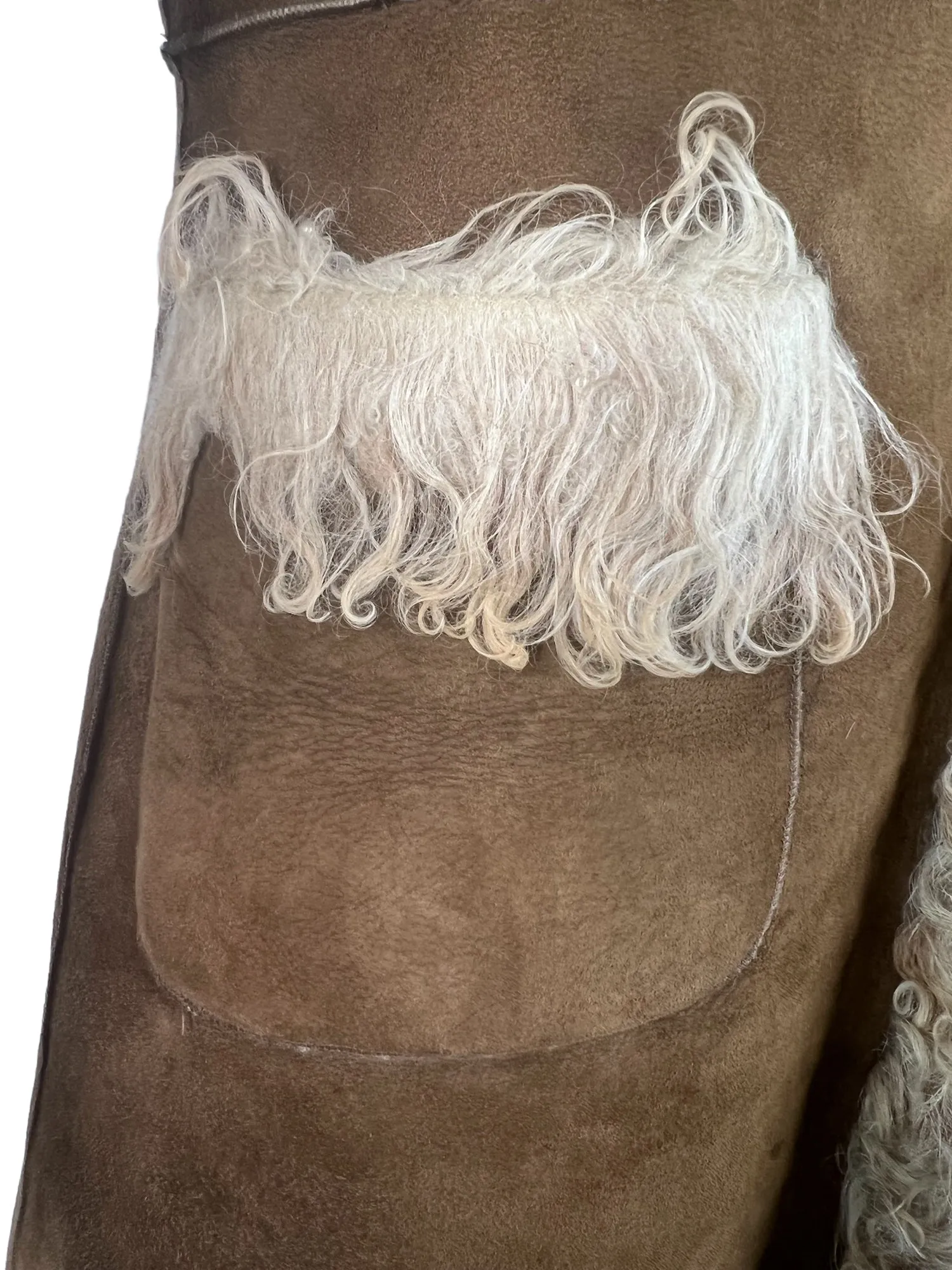 Vintage 1970s Afghan Suede Sheepskin Lined Coat in Brown by Suede and Leathercraft - Size UK 8