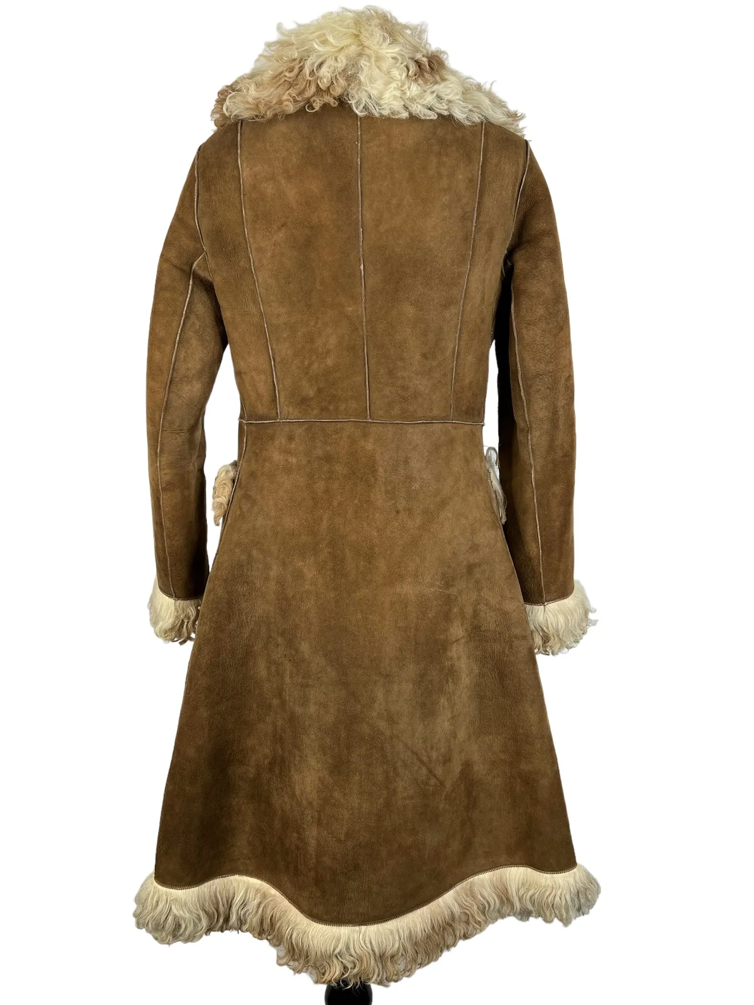 Vintage 1970s Afghan Suede Sheepskin Lined Coat in Brown by Suede and Leathercraft - Size UK 8