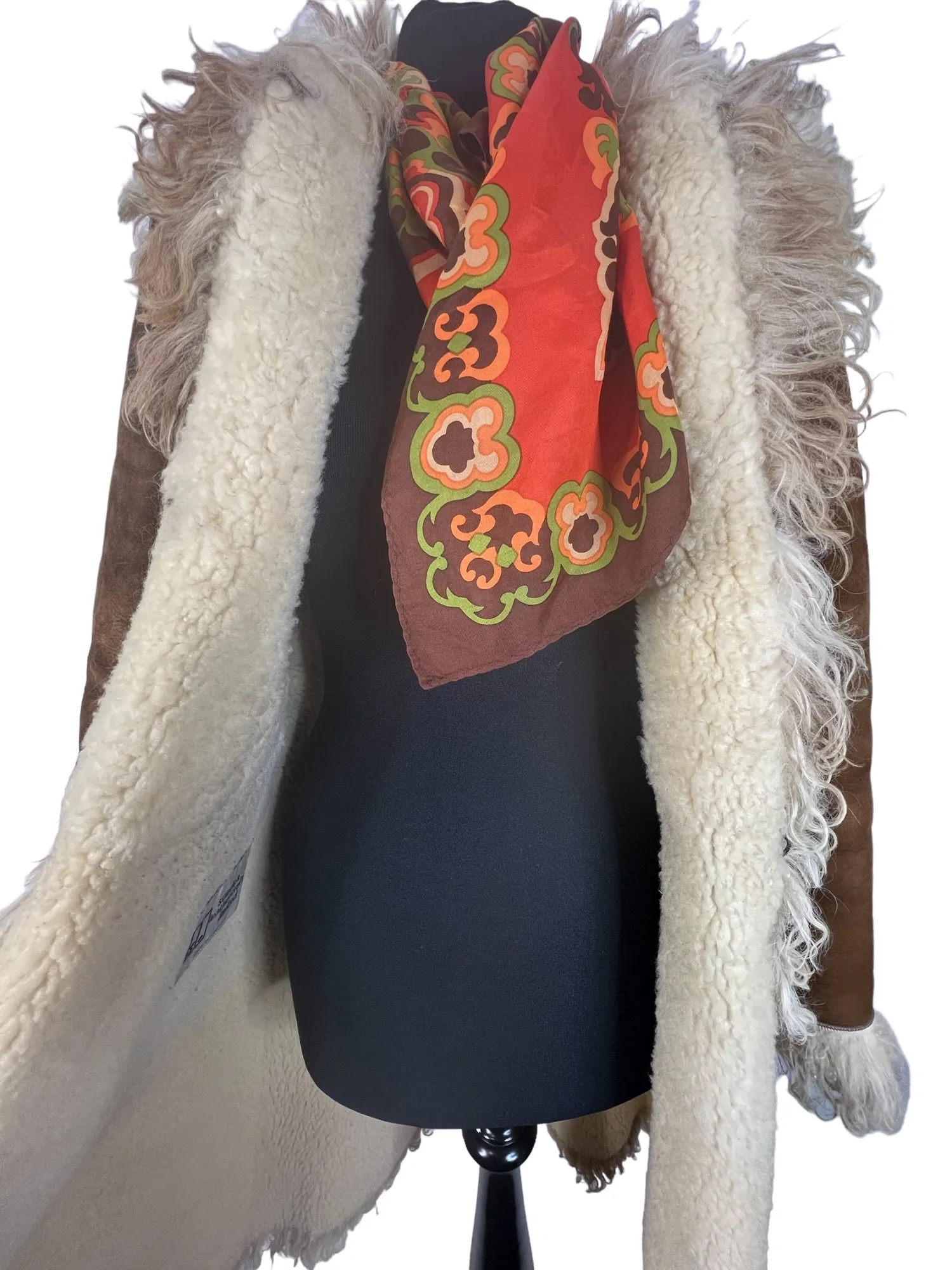 Vintage 1970s Afghan Suede Sheepskin Lined Coat in Brown by Suede and Leathercraft - Size UK 8